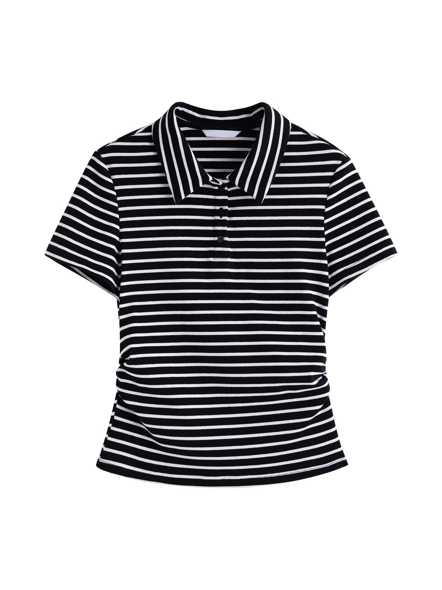 Black Striped Ribbed Polo Tee