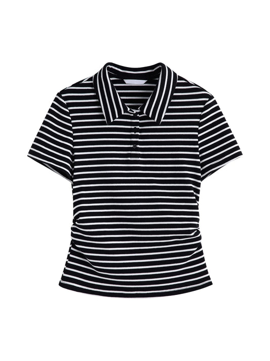 Black Striped Ribbed Polo Tee