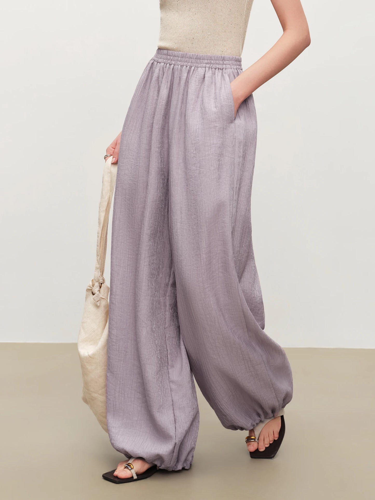 Brown Ribbed Balloon Pants