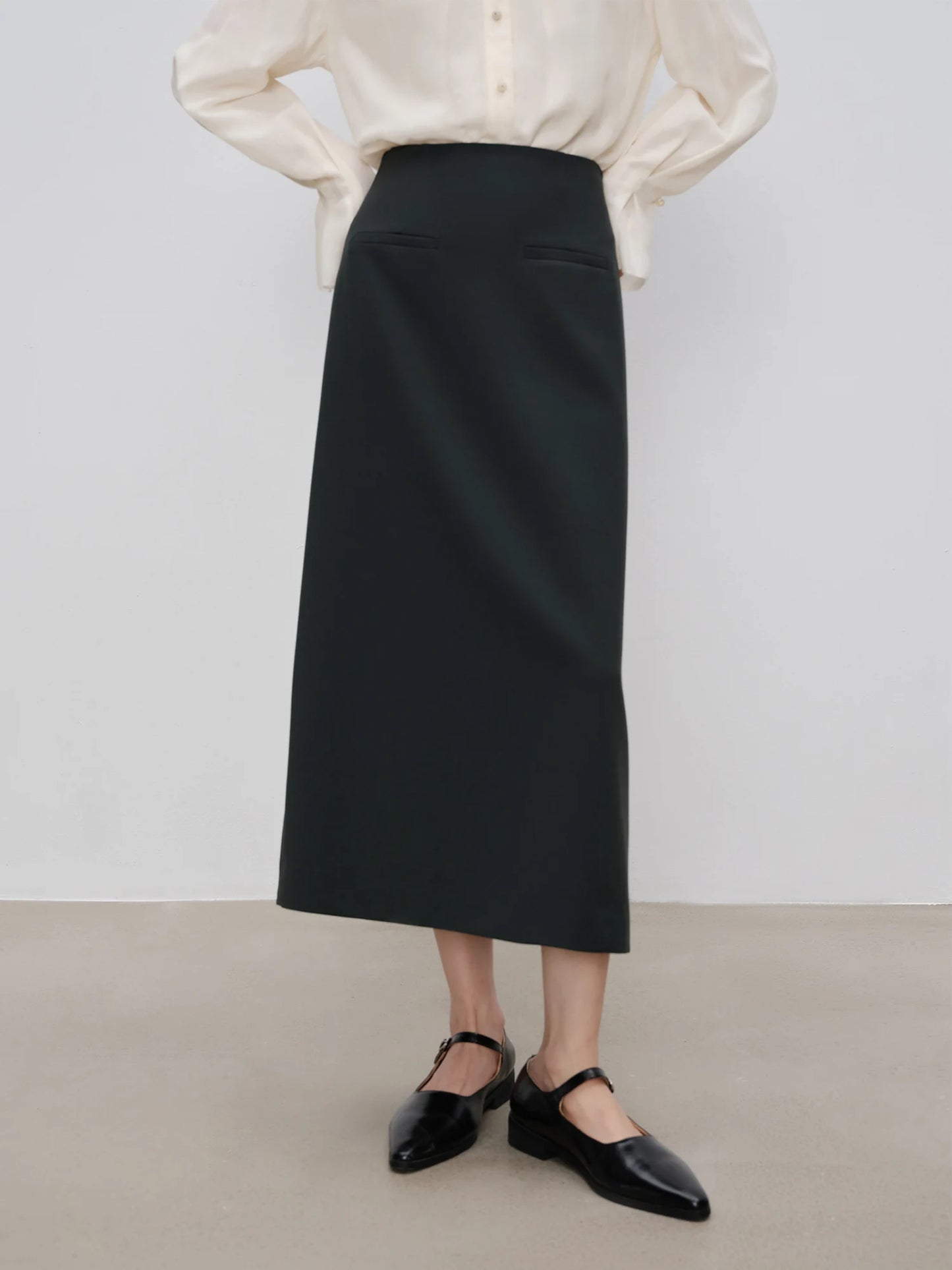 Black Collarless Jacket Skirt Set