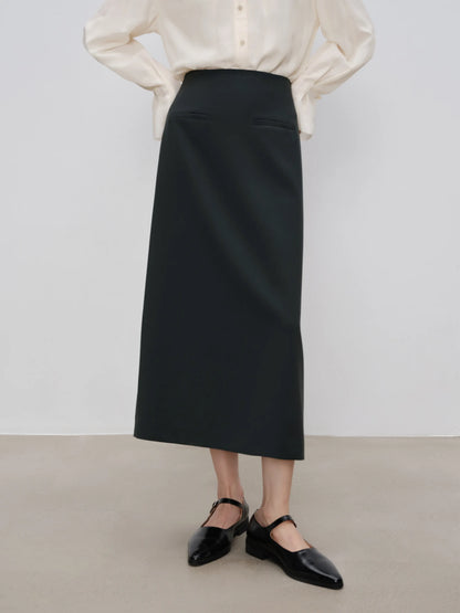 Black Collarless Jacket Skirt Set