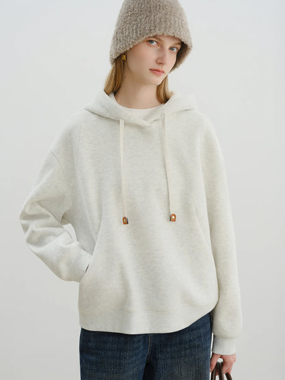 Beige Drawstring Pullover Hoodie