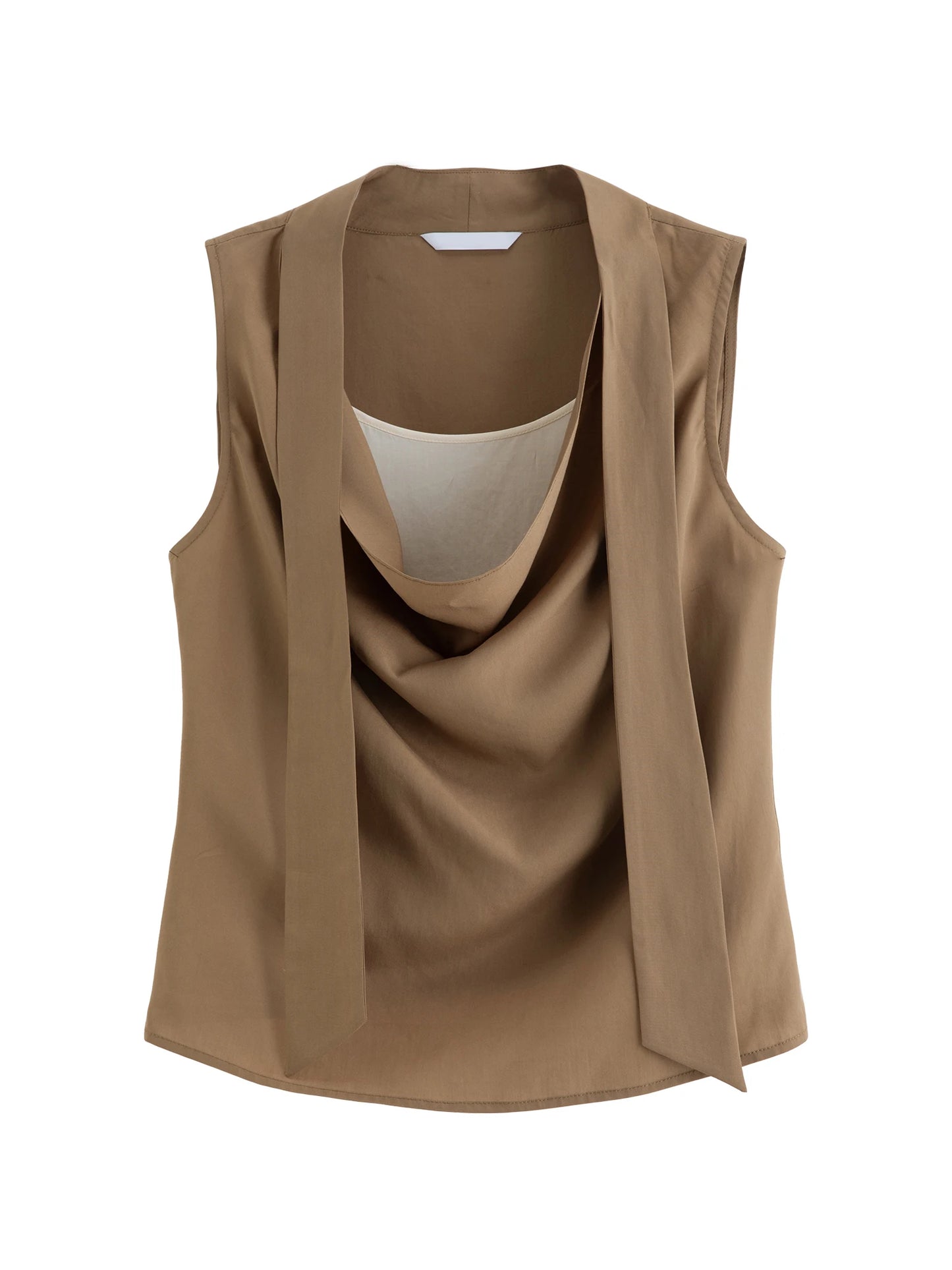 Taupe Cowl Neck Sleeveless Blouse