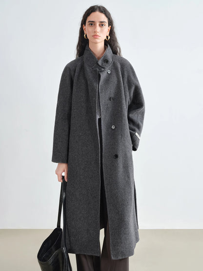 Beige Stand Collar Wool Coat