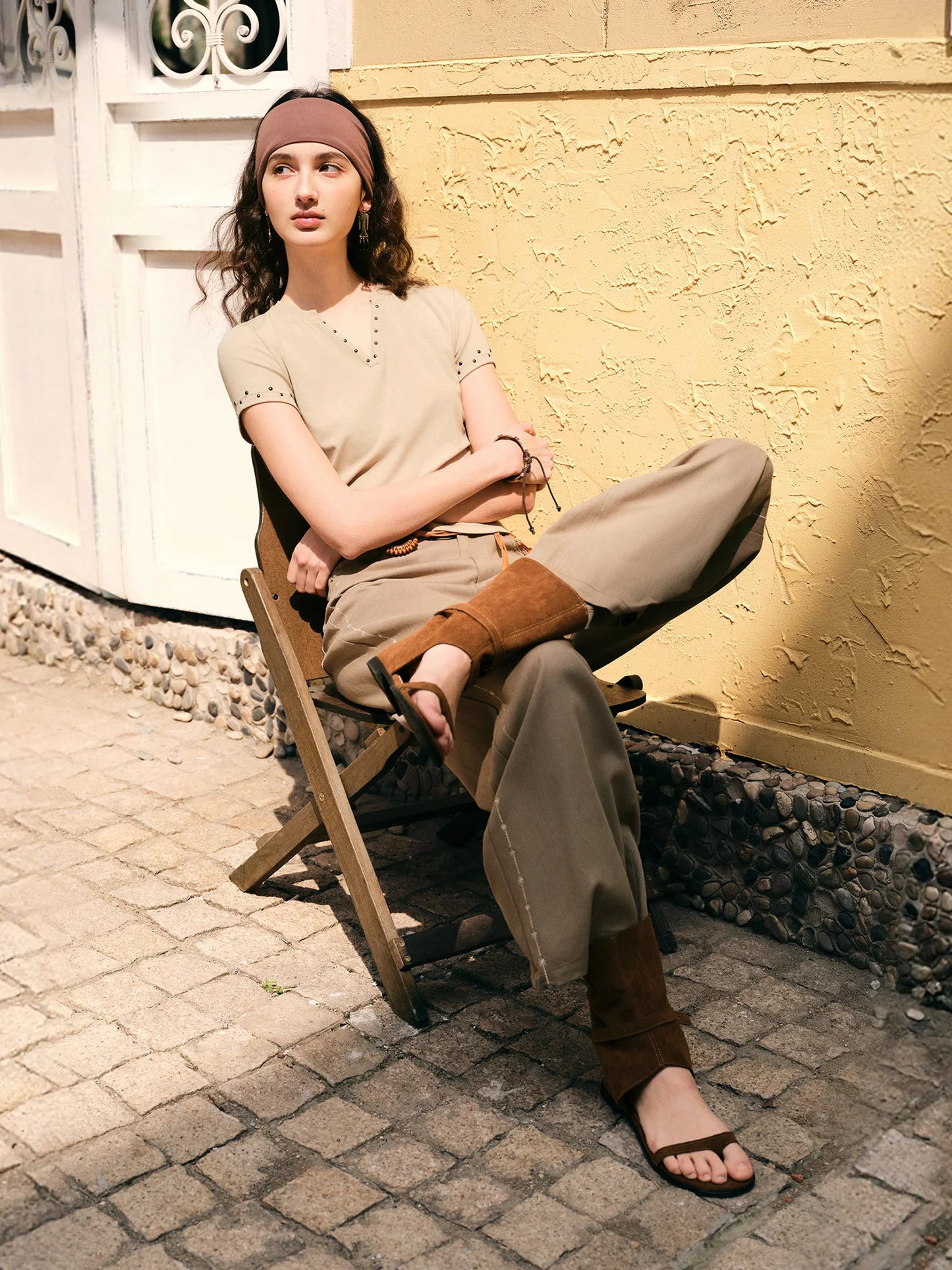 Ivory Embroidered Wide Leg Jeans