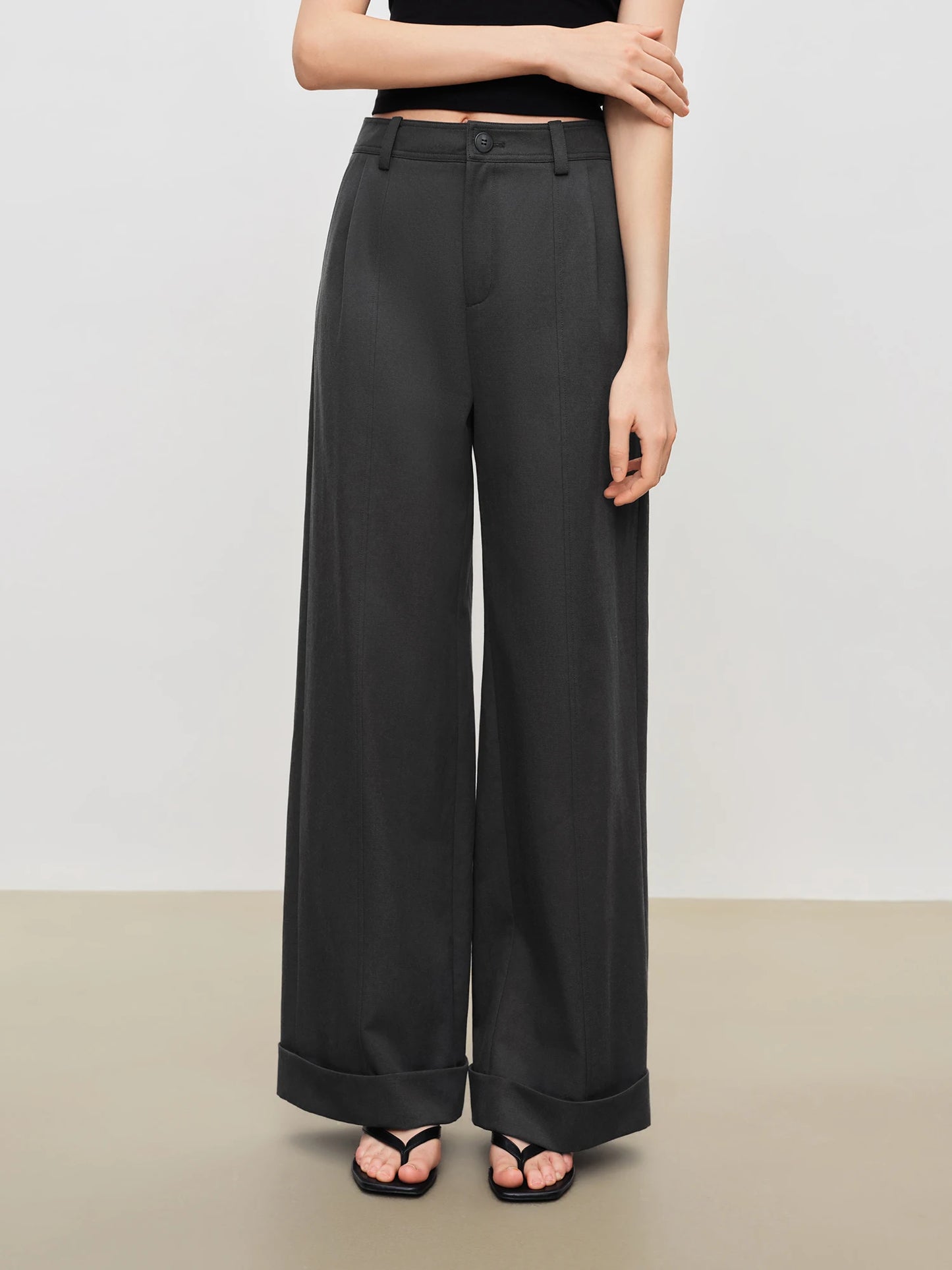 Charcoal Cuffed Straight Leg Trousers