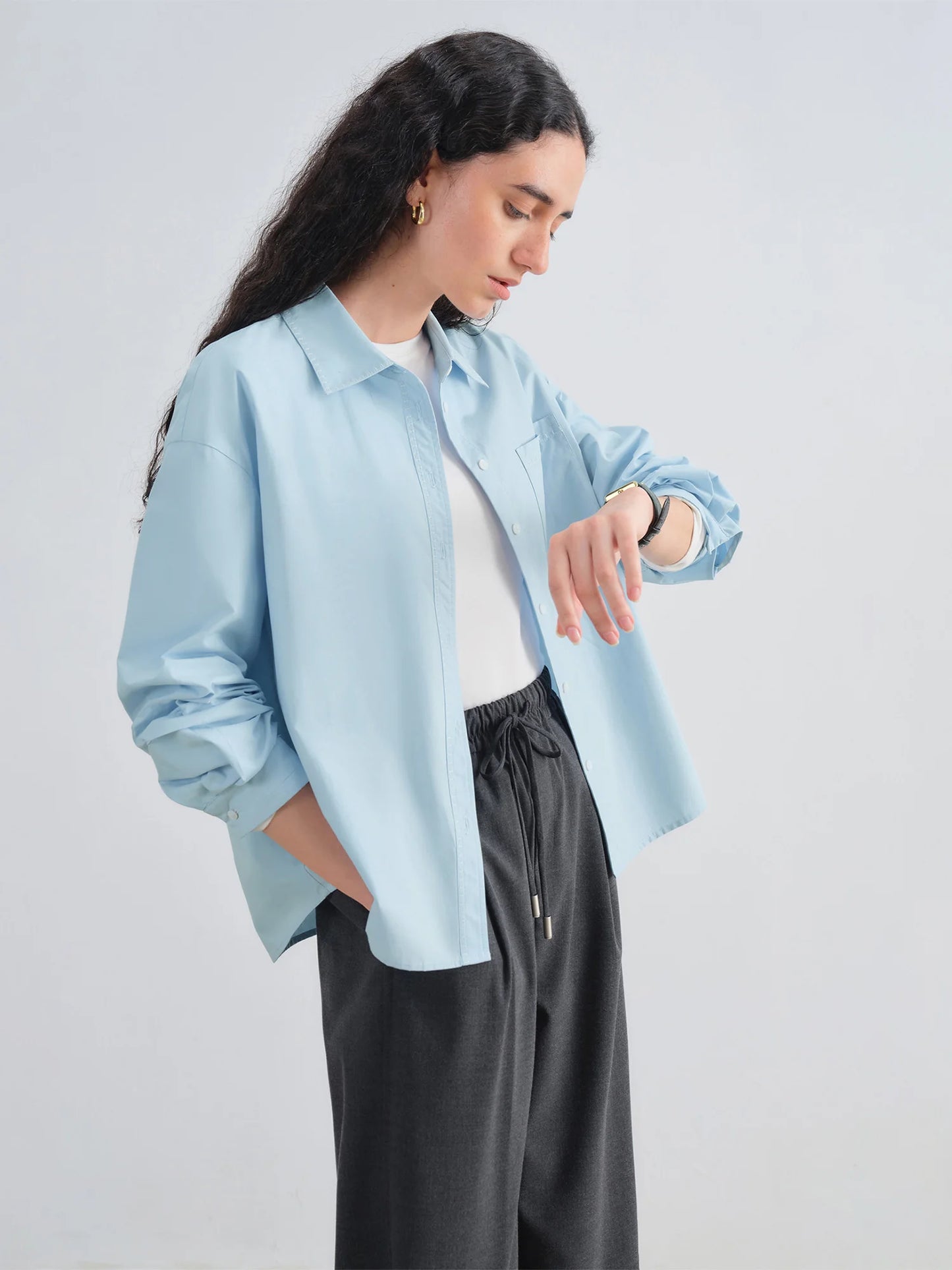 Pale Blue Contrast Trim Shirt