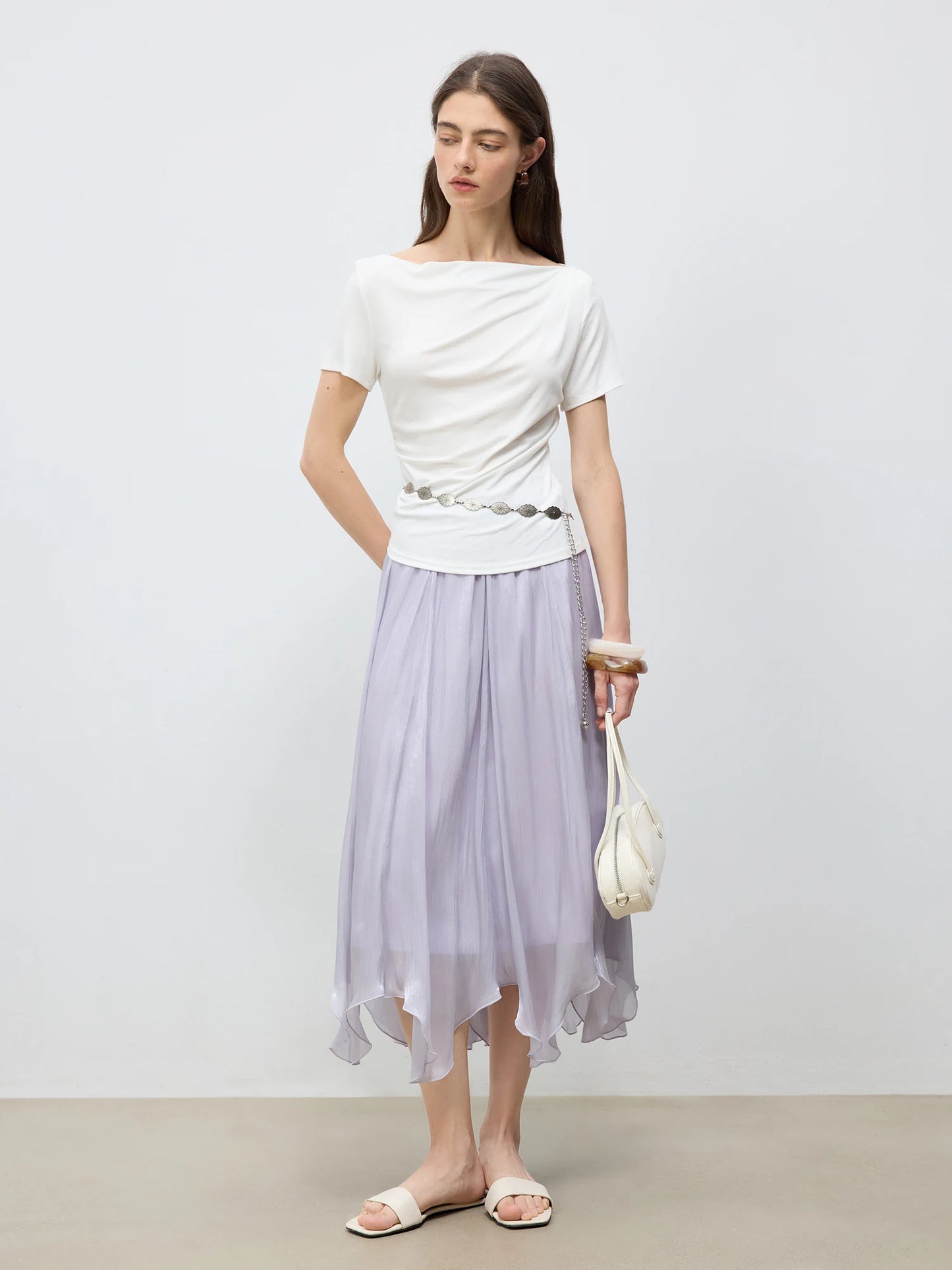 Glossy Tulle Petal A-Line Skirt