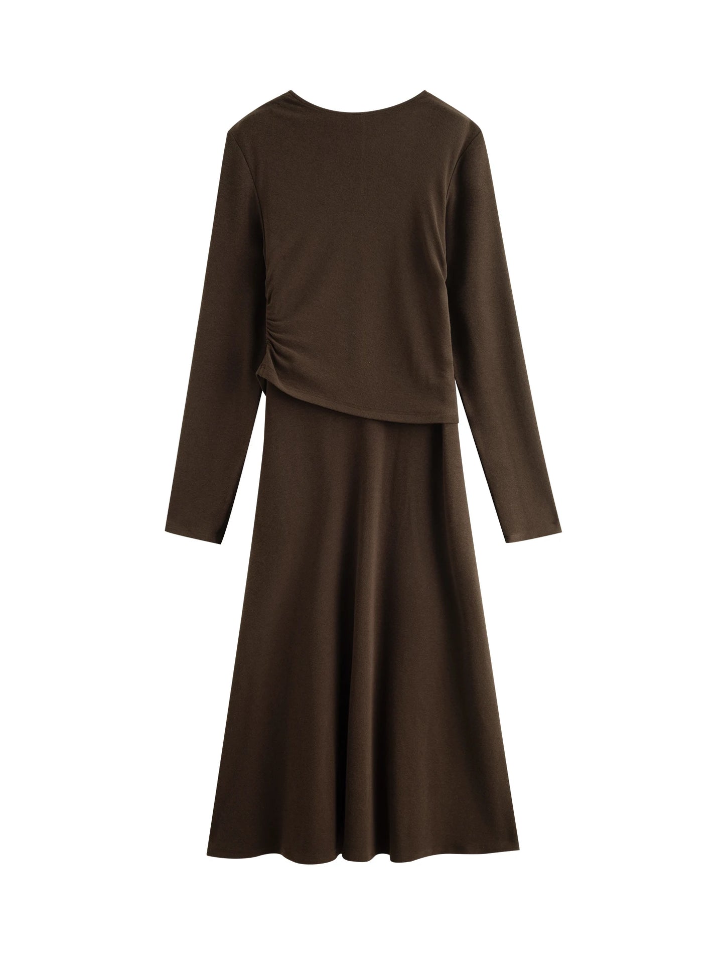 Brown Layered Long Sleeve Dress