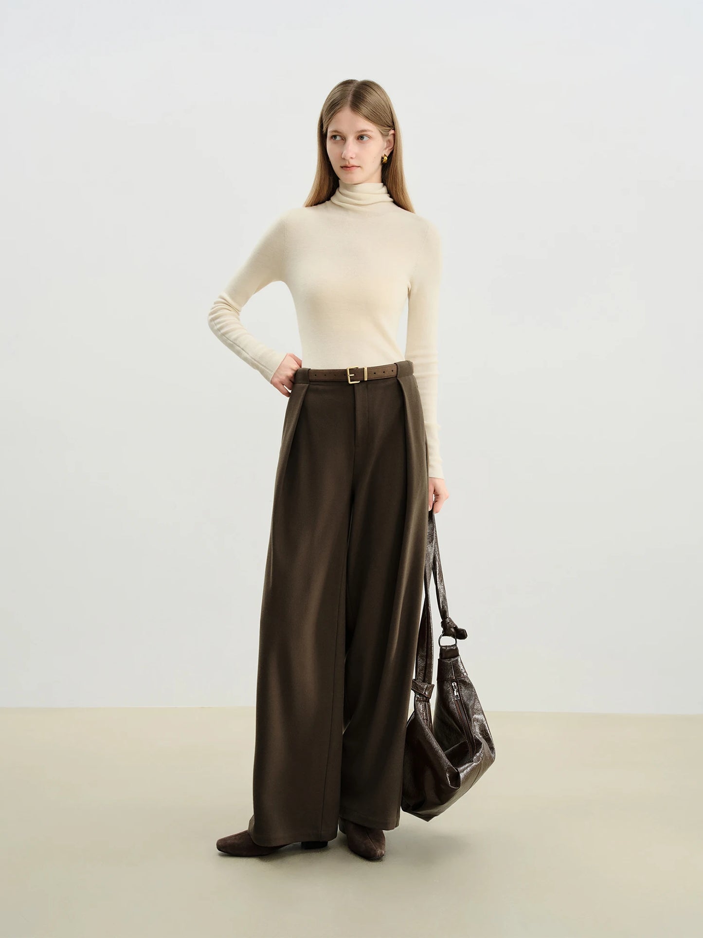 Olive Faux Wool Wide Leg Trousers