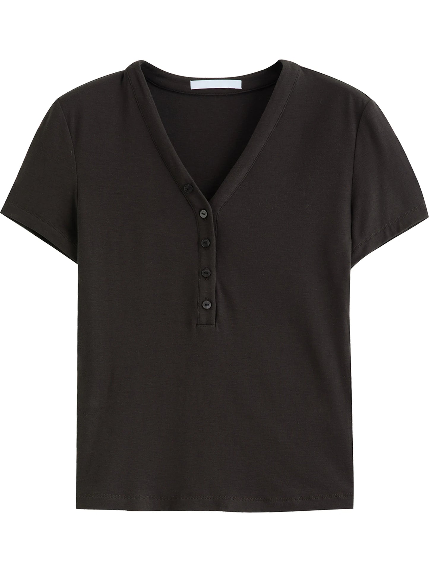 Pale Blue Button V-Neck Tee