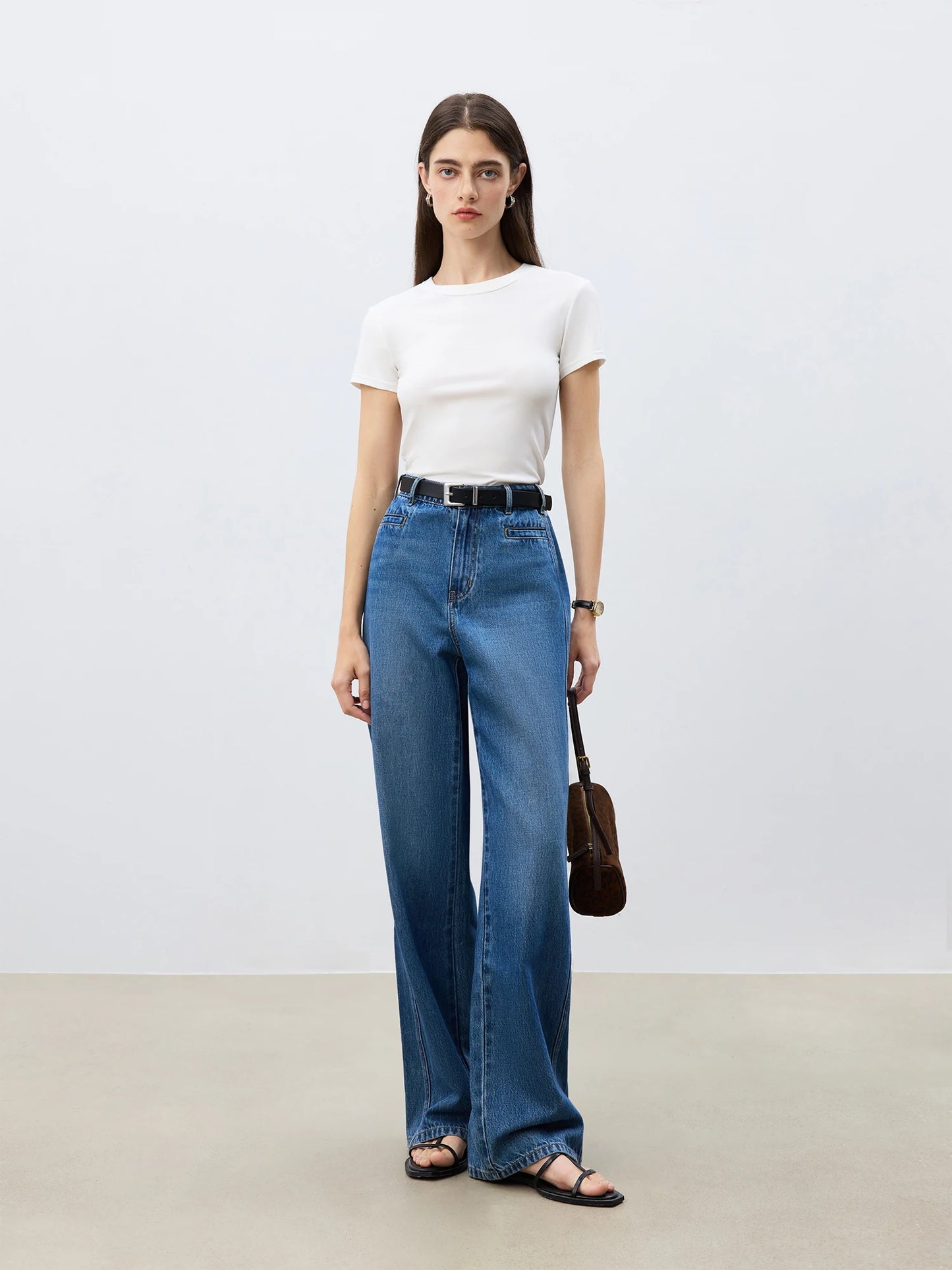 White Front Seam Straight Jeans