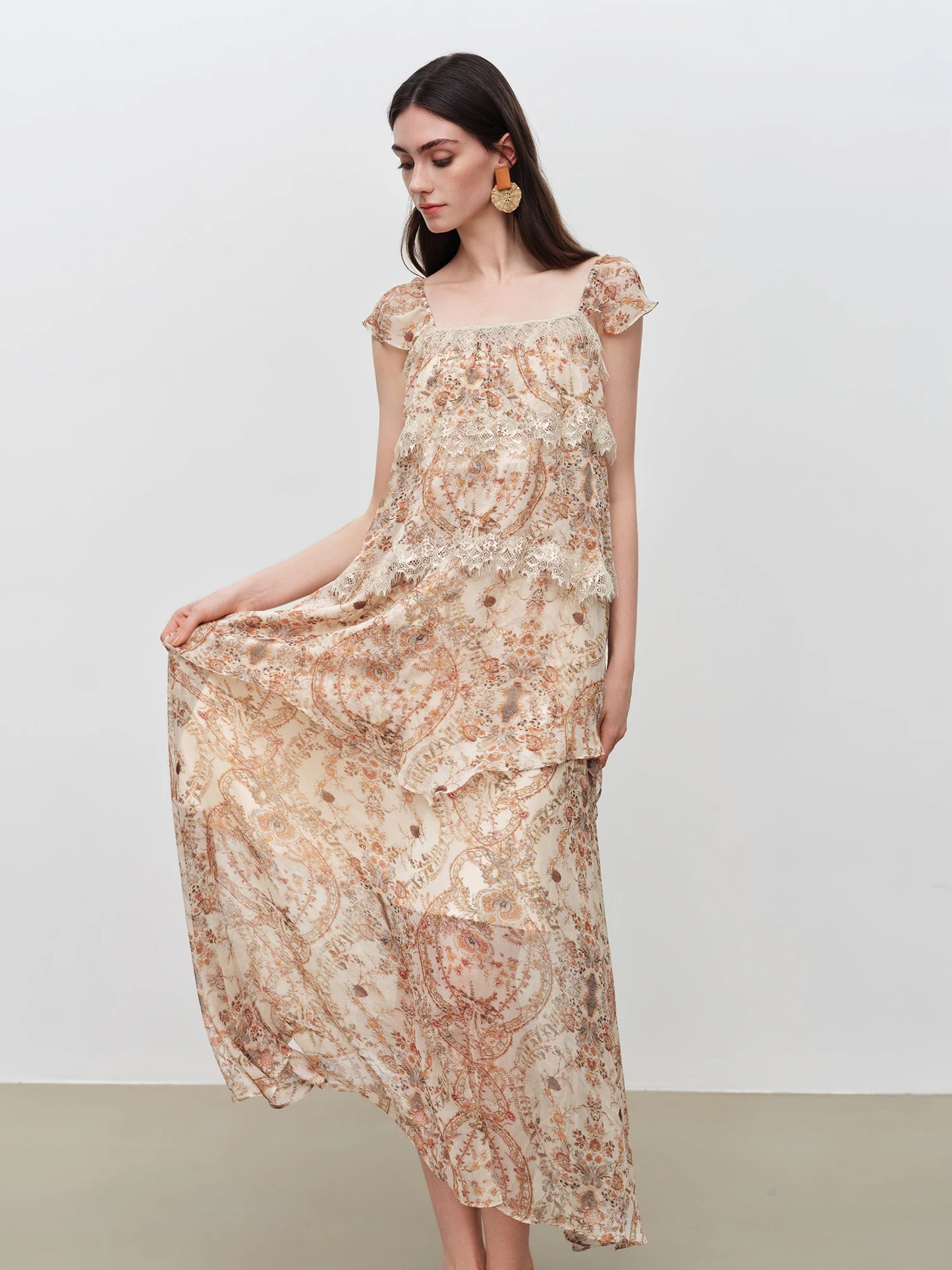 Floral Ruffle Strap Midi Dress
