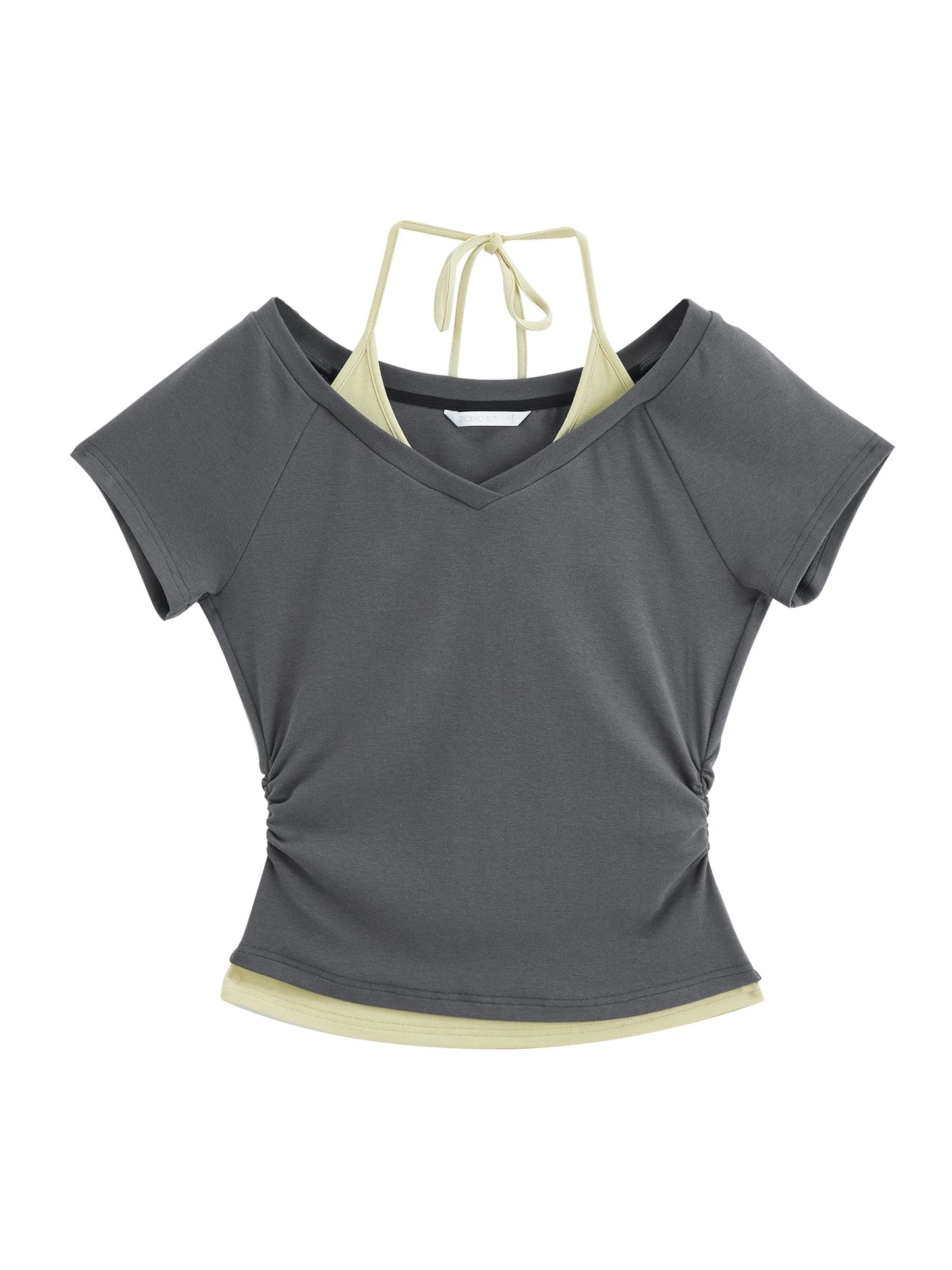 Gray Striped Halter Layered Tee