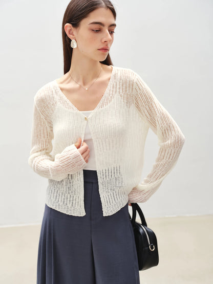 Pink Sheer V-Neck Knit Cardigan