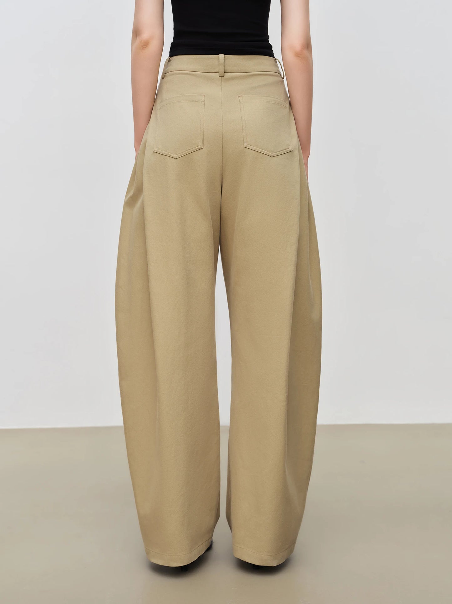 Taupe Pleated Straight Leg Trousers