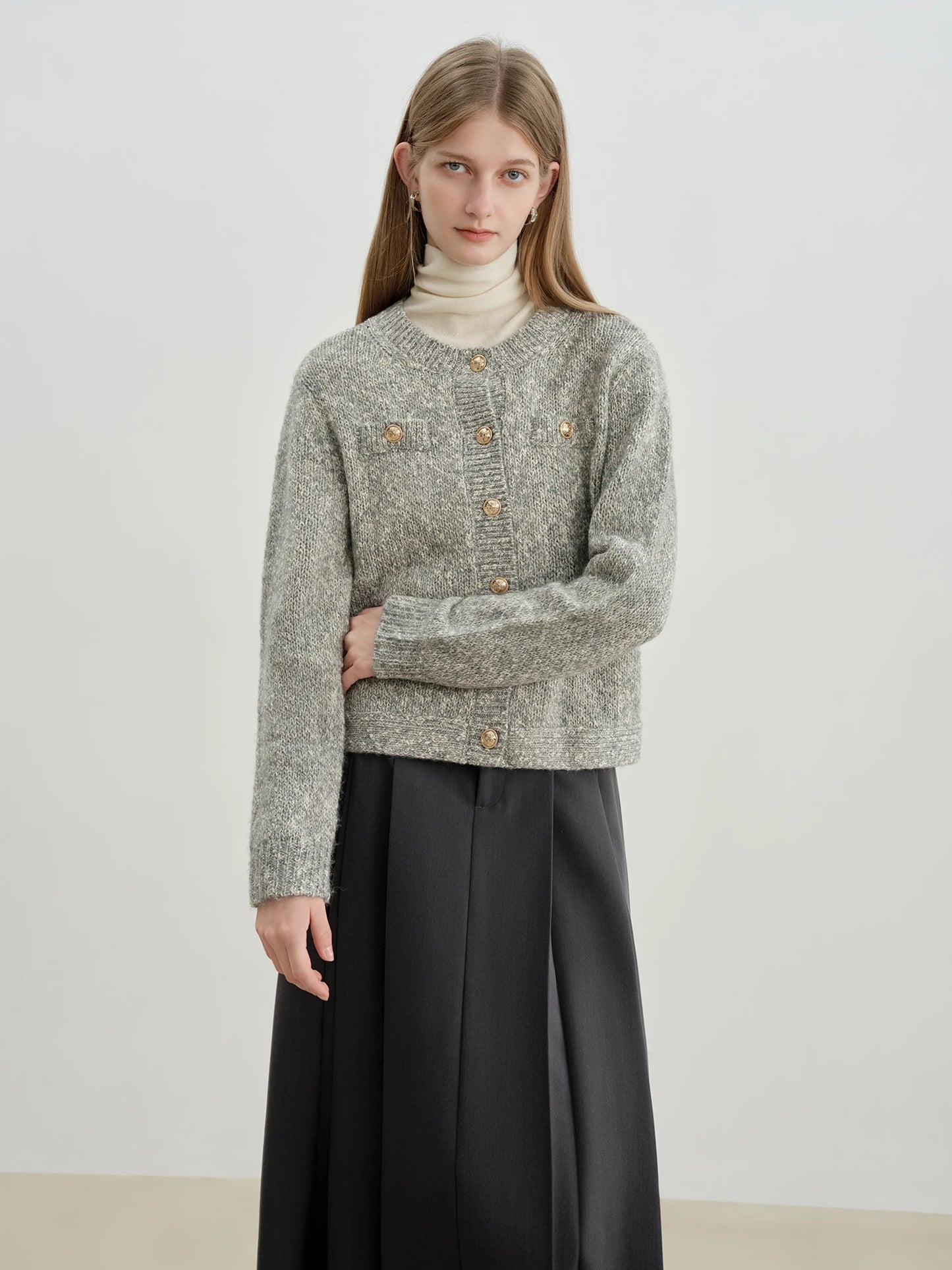 Grey Textured Pocket Knit Cardigan