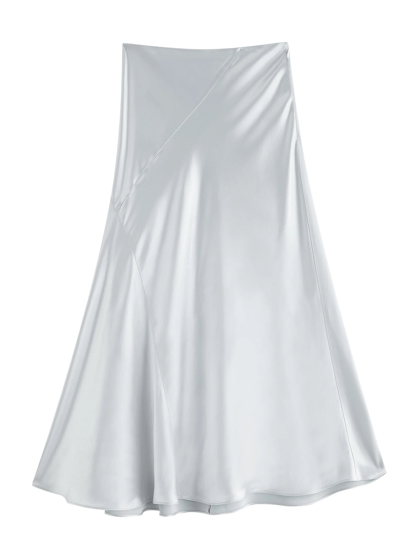Satin Asymmetric A-Line Midi Skirt