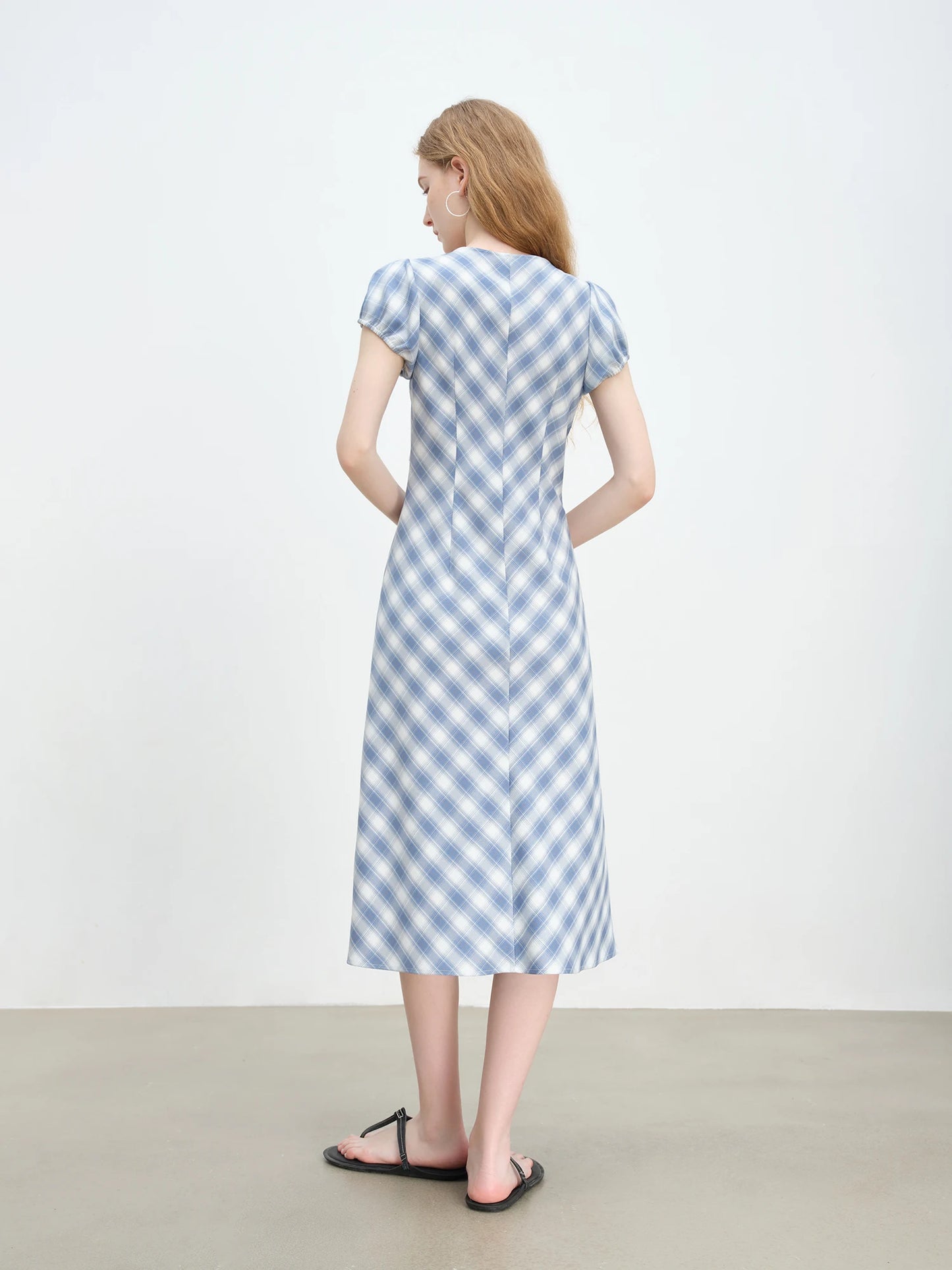 Blue Gingham Tie Collar Dress