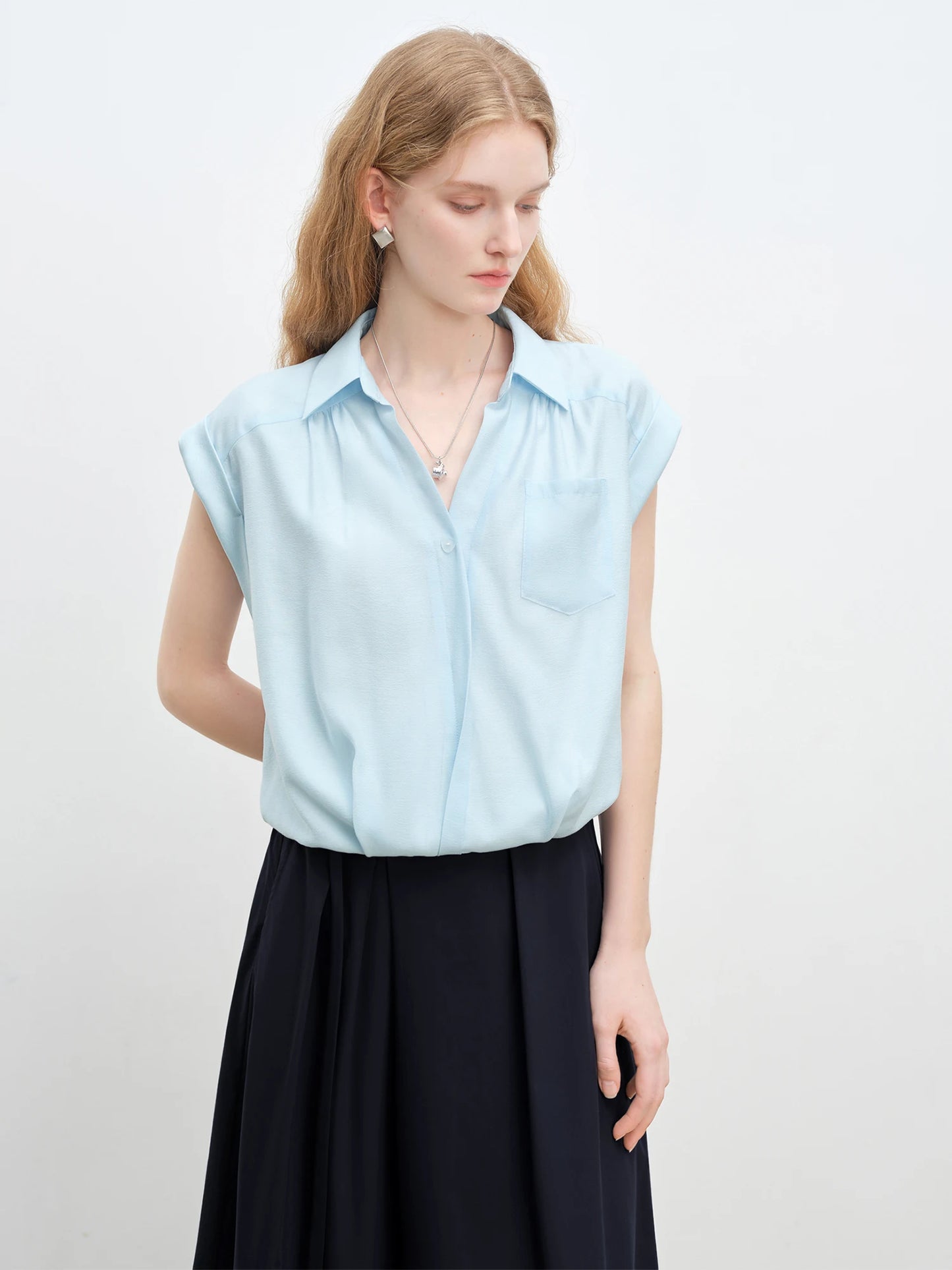 Pale Blue Tie Hem Sleeveless Shirt