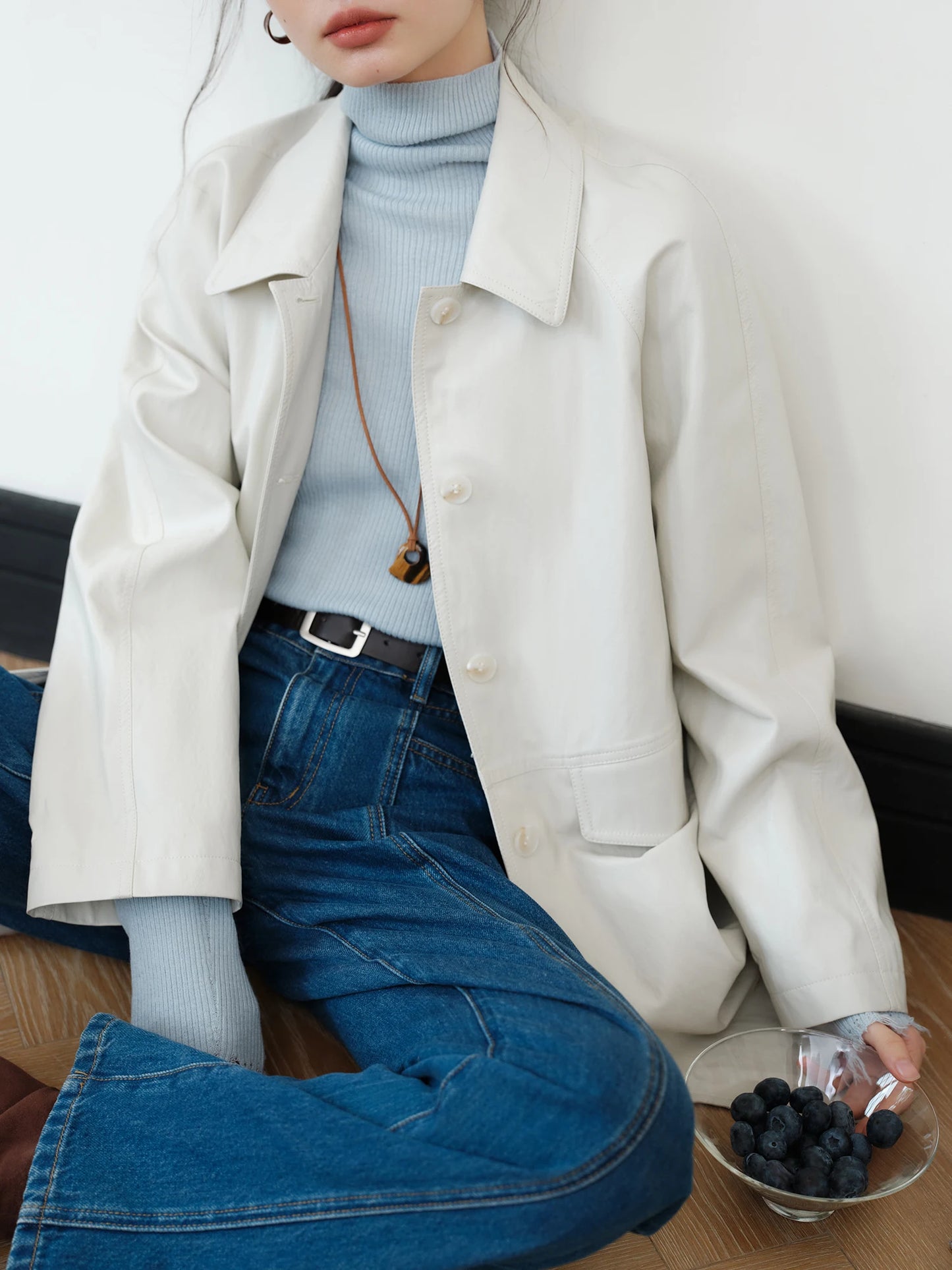 White Zip Front Leather Jacket