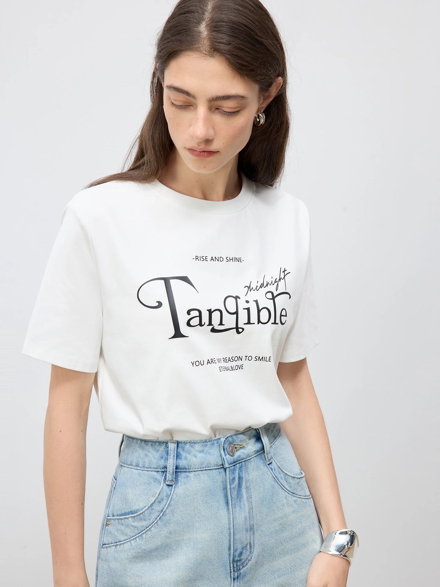 White Script Graphic Crew Neck Tee
