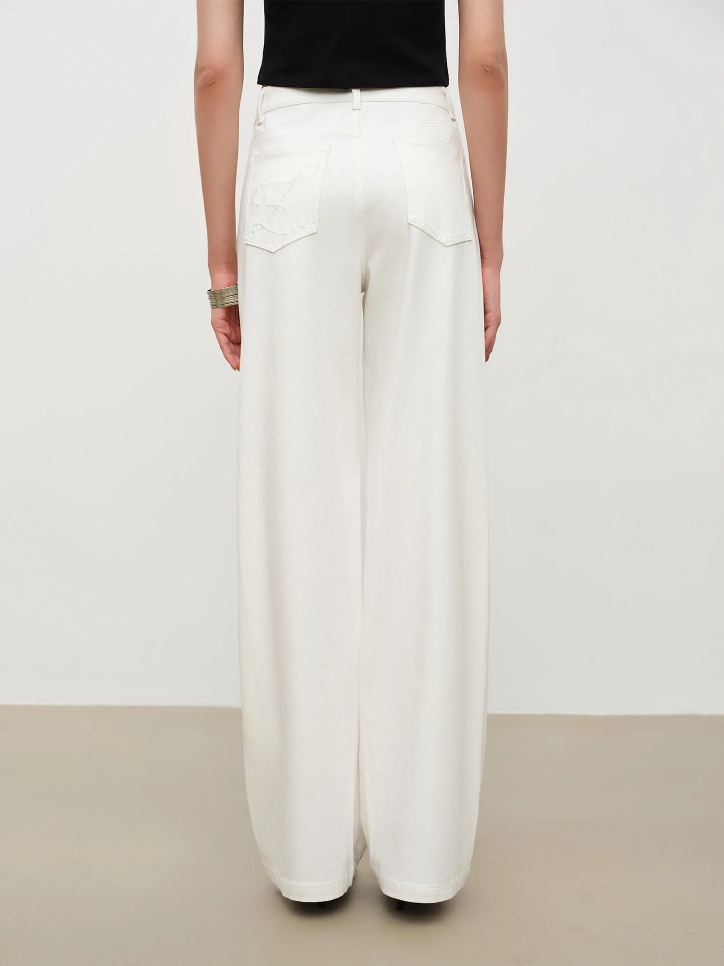 Ivory Textured Straight Leg Pants