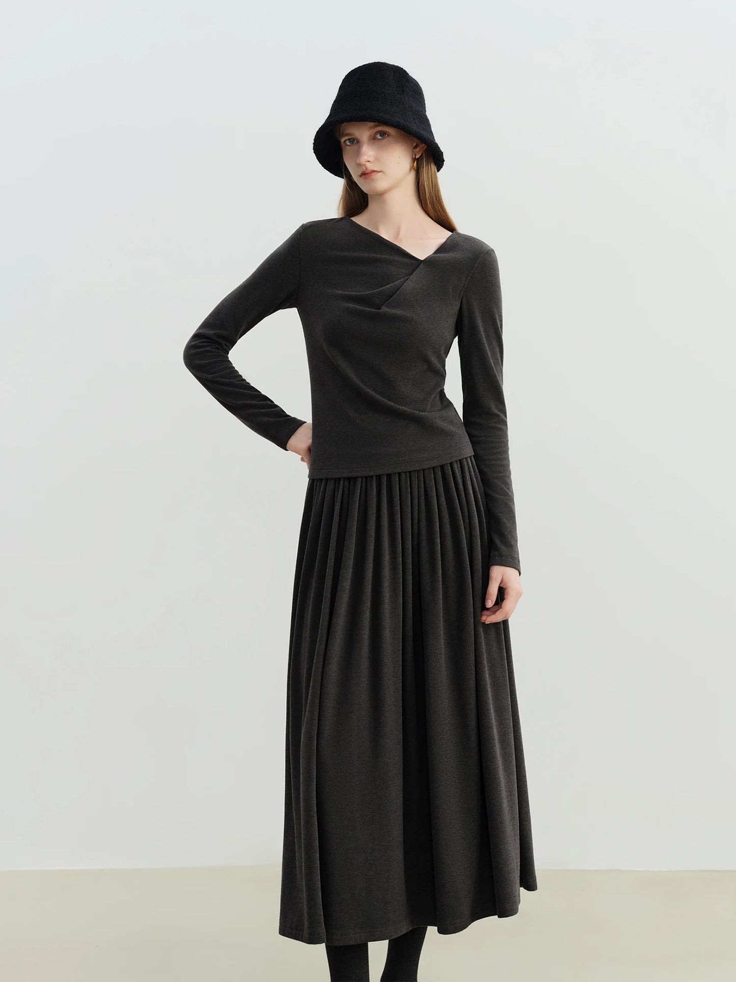 Black Knit Tee Long Skirt Set