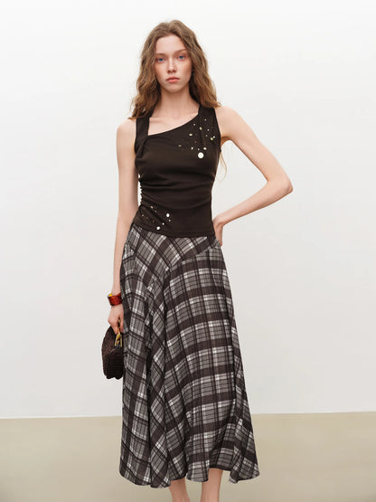 Beaded Tank Plaid Skirt Set