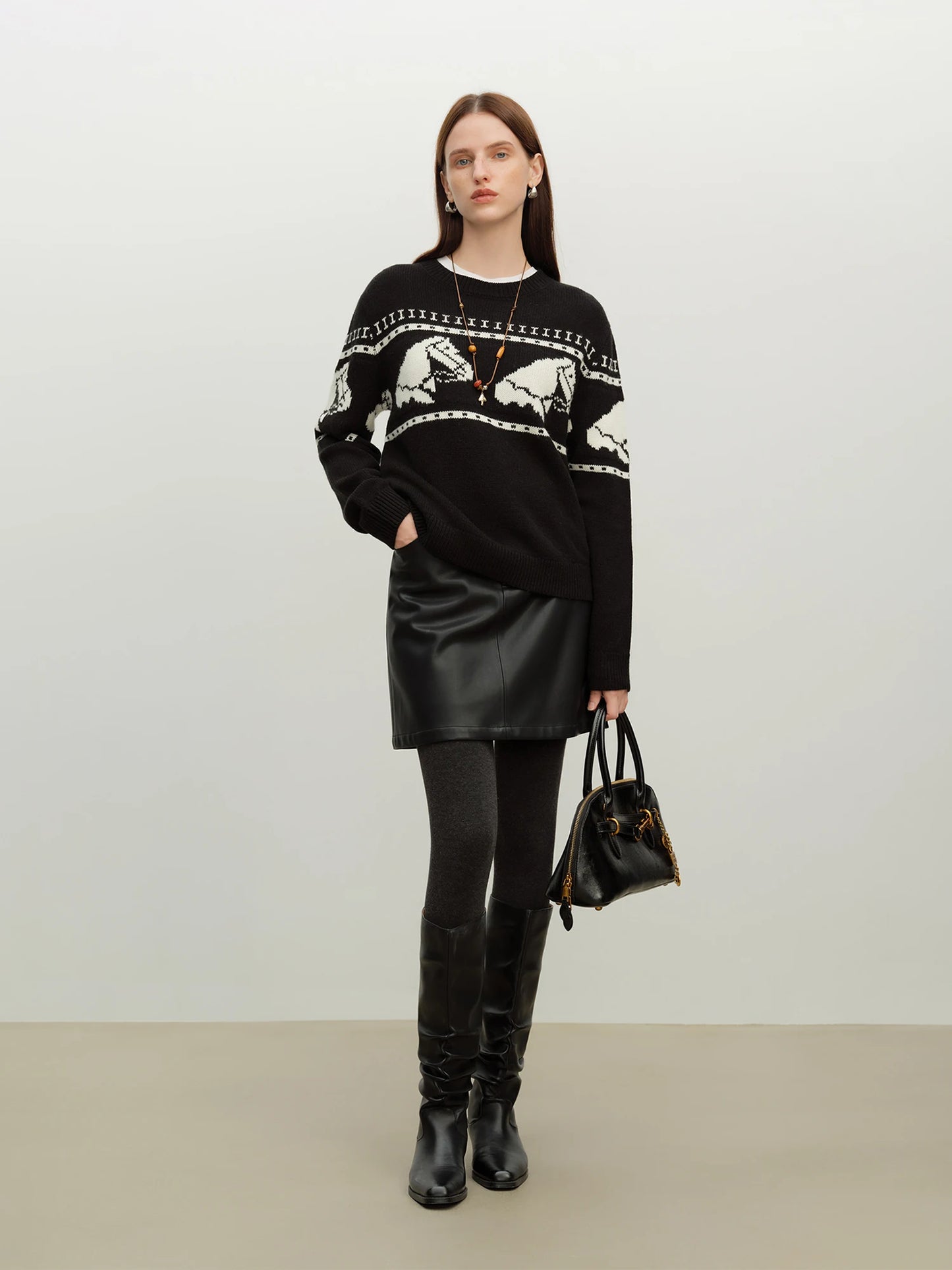 Red Horse Jacquard Crew Sweater