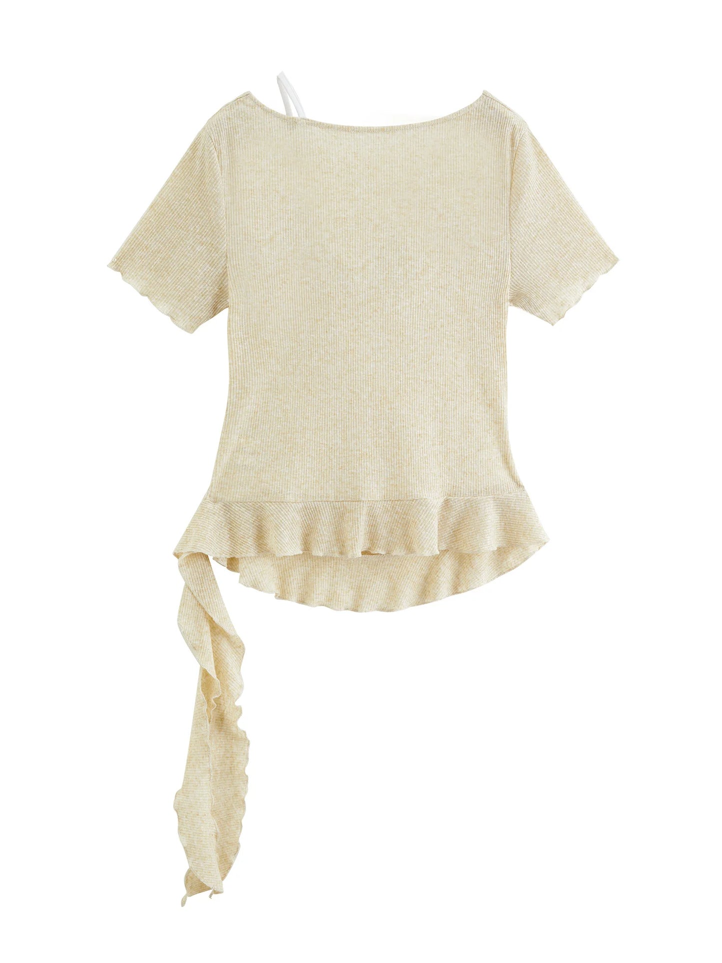 Beige Draped Side Tie Knit Top