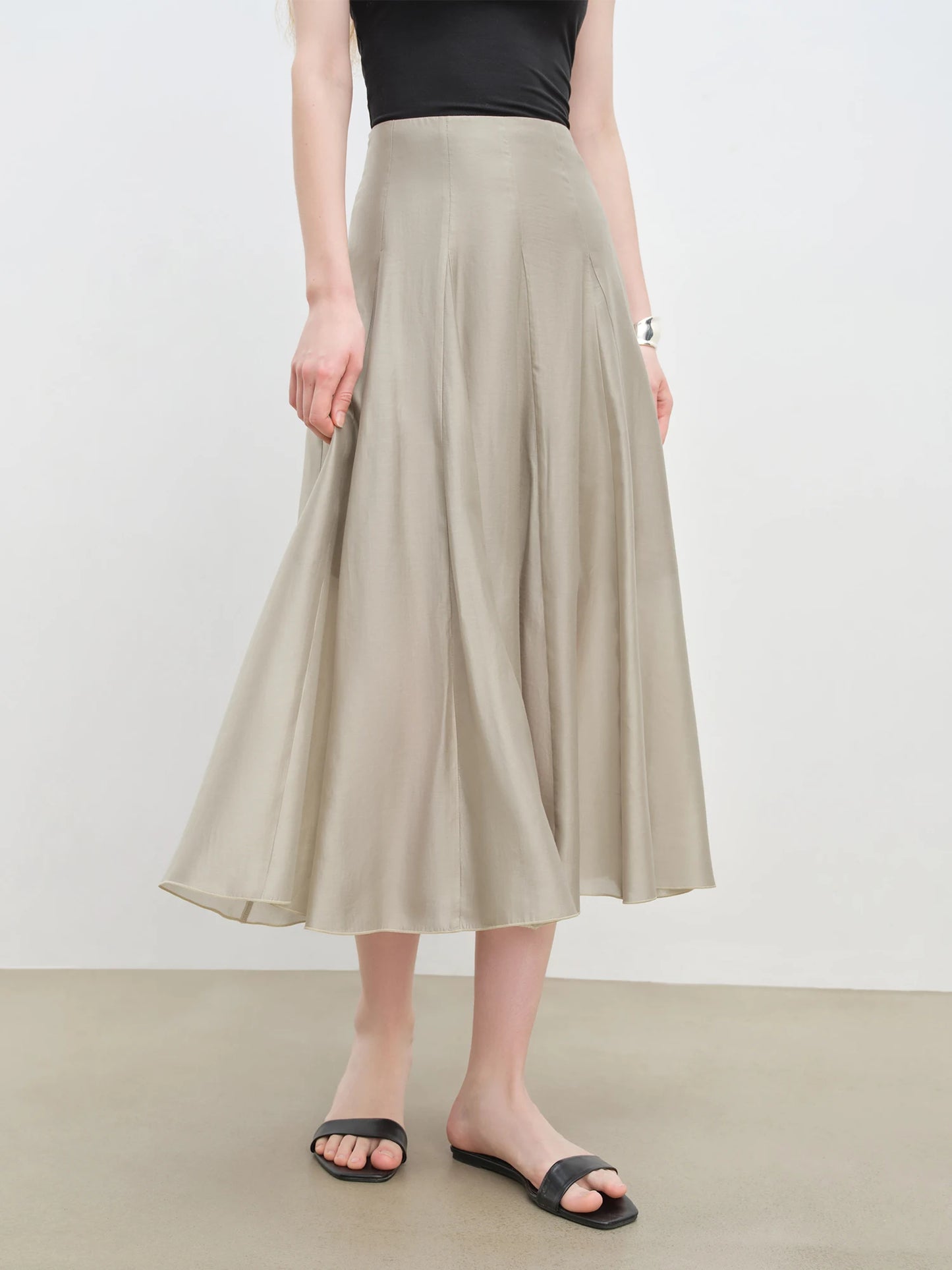 Stone Paneled A-Line Midi Skirt
