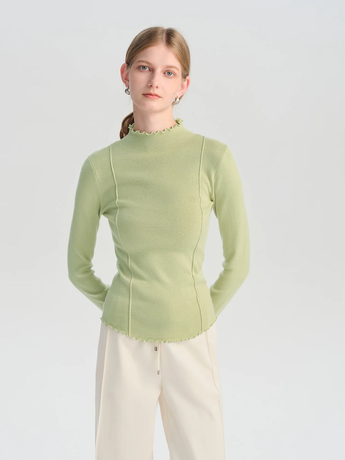 Ivory Embroidered Mock Neck Sweater