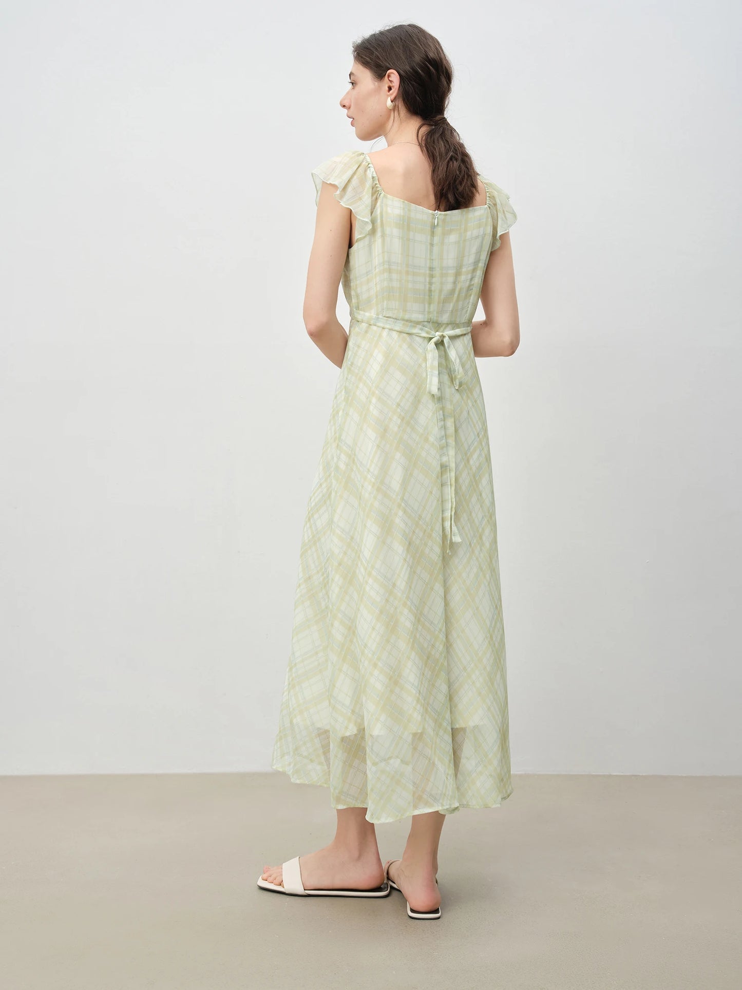Pink Gingham Ruffle Maxi Dress