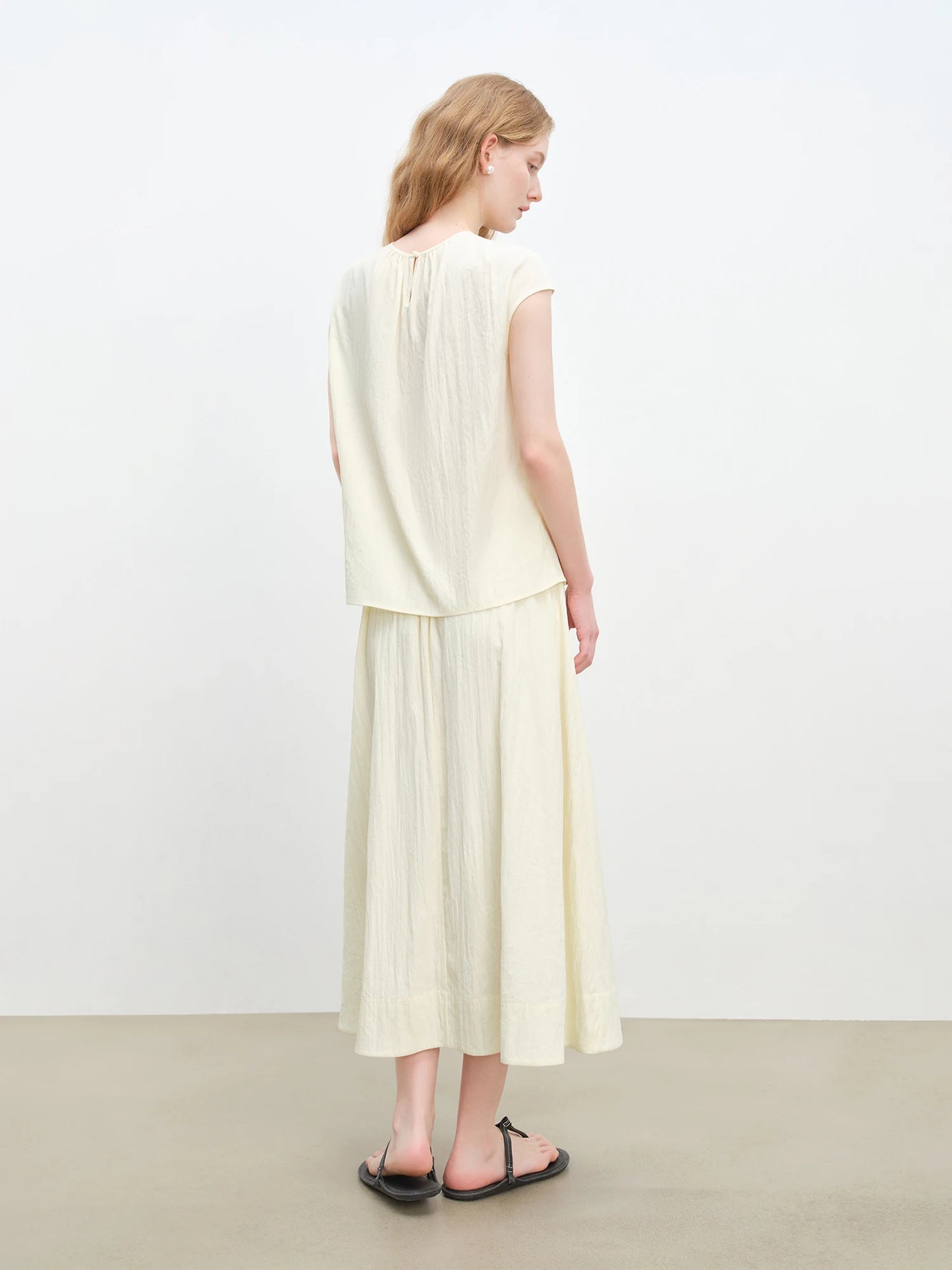 Cream Short Sleeve Skirt Set