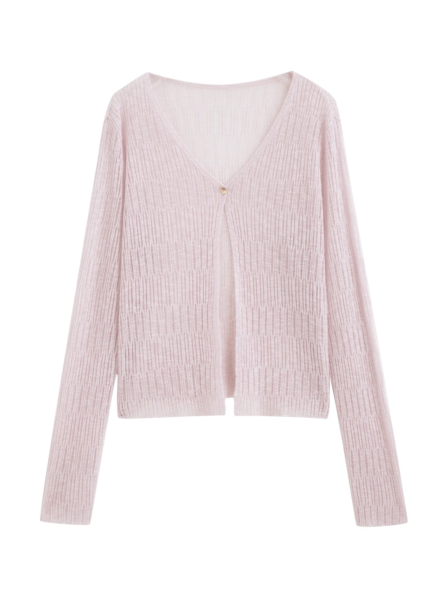 Pink Sheer V-Neck Knit Cardigan