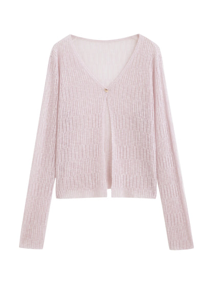 Pink Sheer V-Neck Knit Cardigan