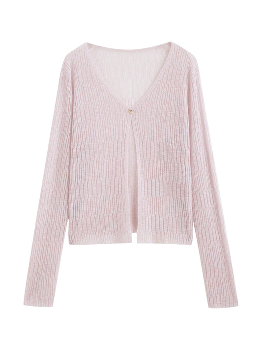 Pink Sheer V-Neck Knit Cardigan