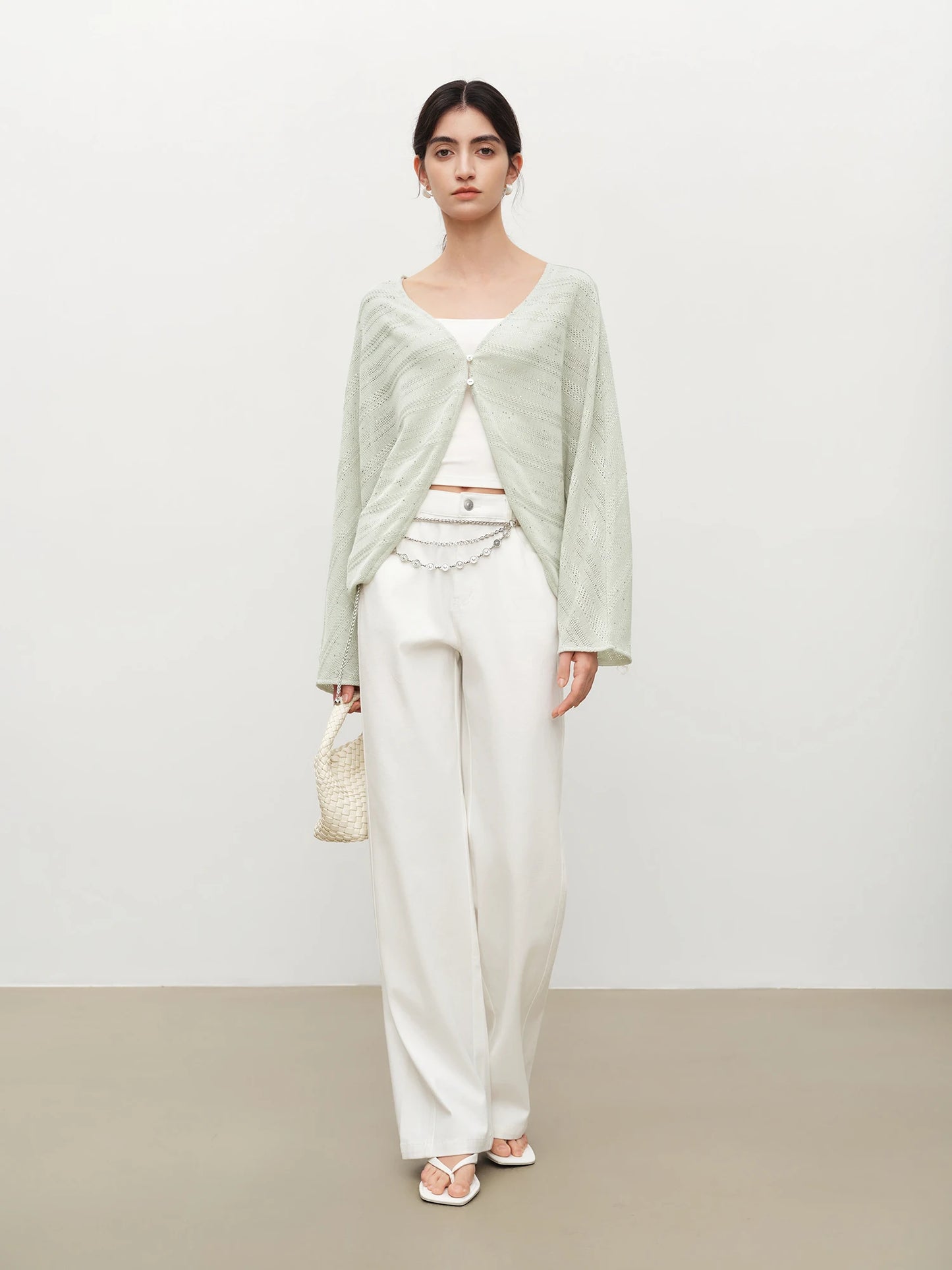 Ivory Textured Straight Leg Pants