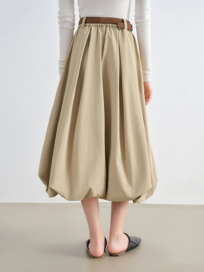 Beige Bubble Hem Midi Skirt