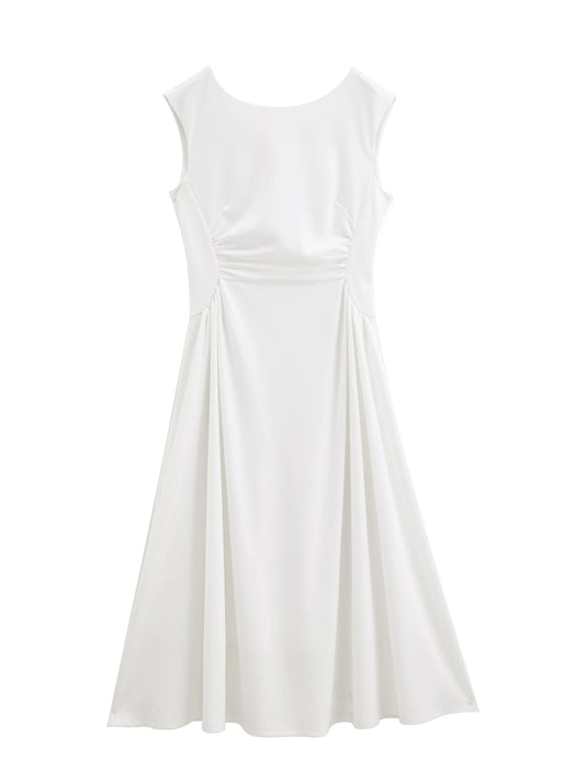 White Off Shoulder Pleated Dress