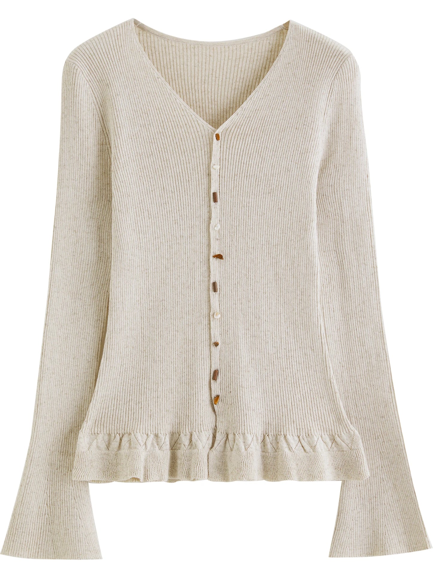 Beige Flounce Hem Knit Cardigan