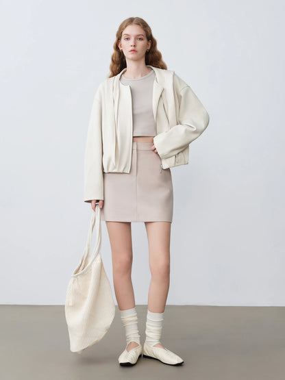 Ivory Shawl Collar Zip Jacket