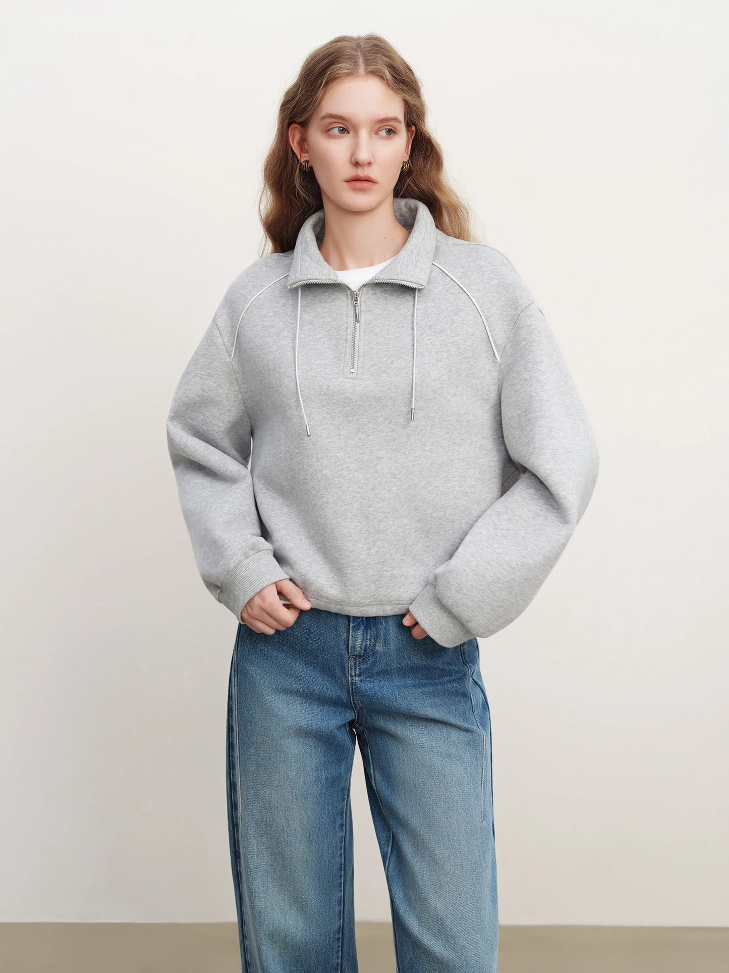 Espresso Half Zip Drawstring Sweatshirt