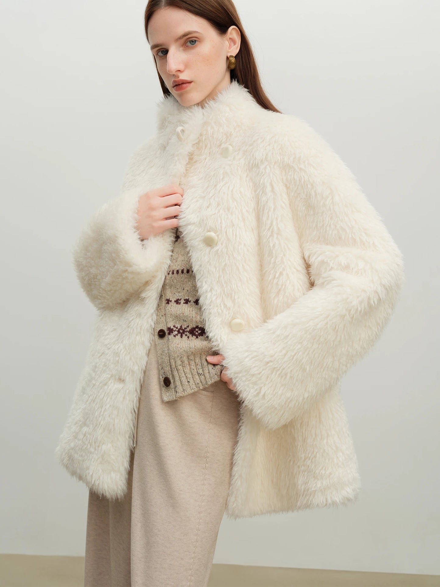 Pale Blue Plush Faux Fur Coat
