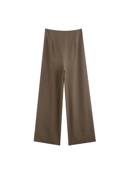 Natural Linen Pleated Wide Pants
