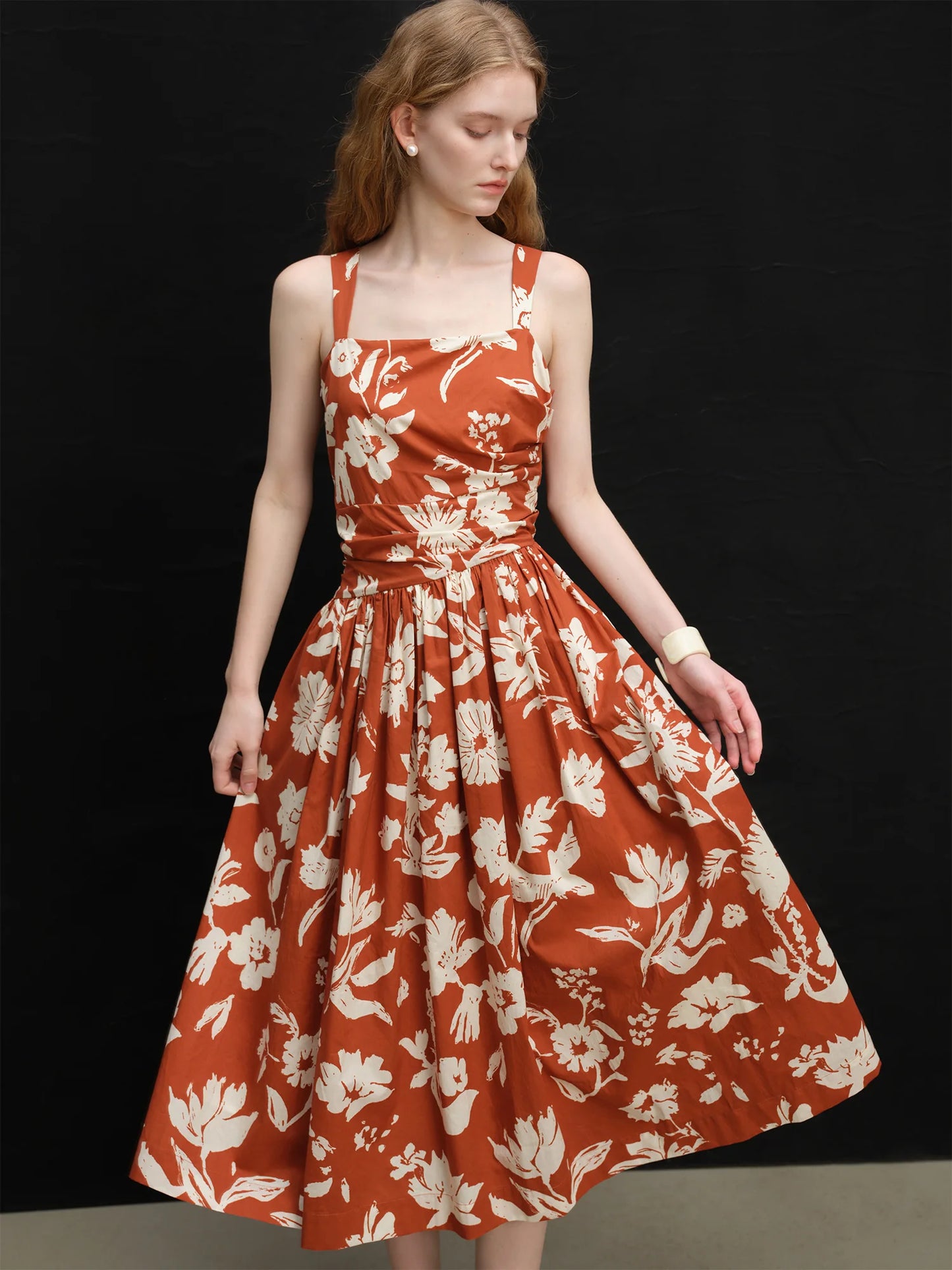 Orange Floral Strappy Dress