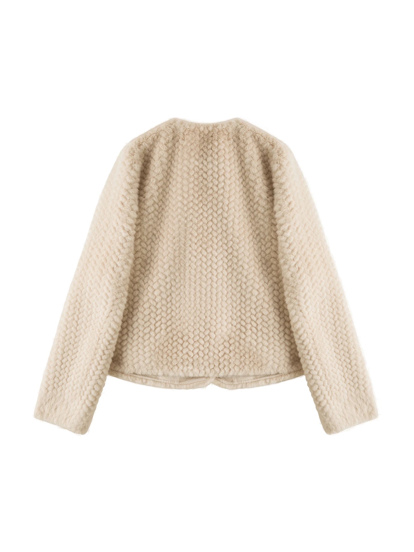 Ivory Textured Faux Fur Jacket