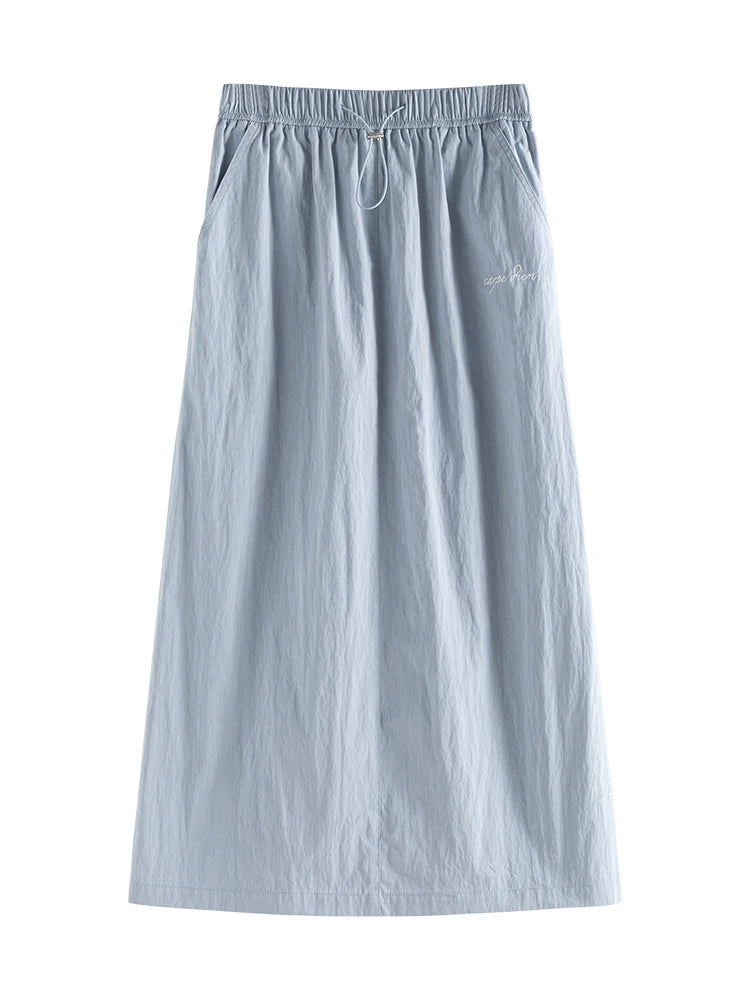 Blue Gray Side Slit Midi Skirt