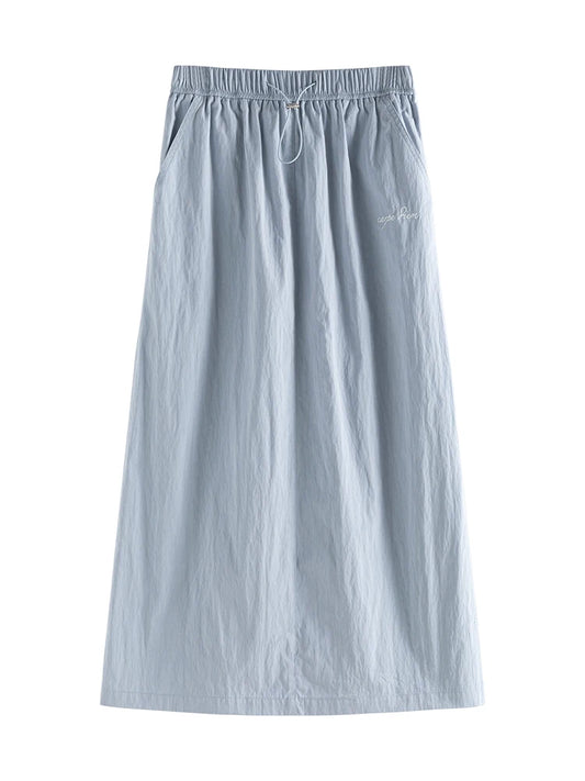 Blue Gray Side Slit Midi Skirt